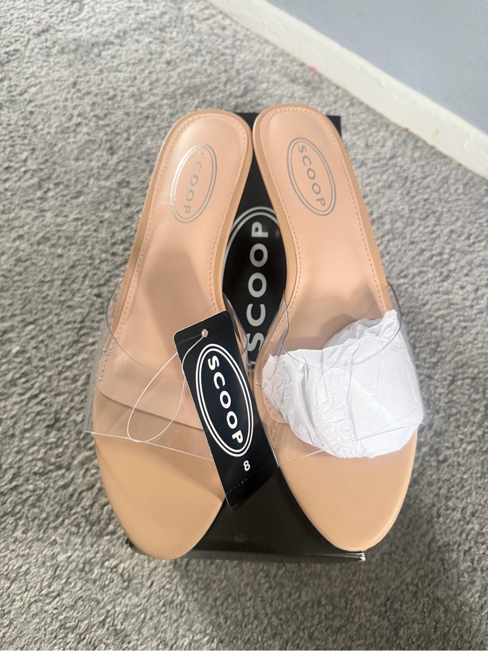 Scoop Clear Strap Slide Sandals in Nude